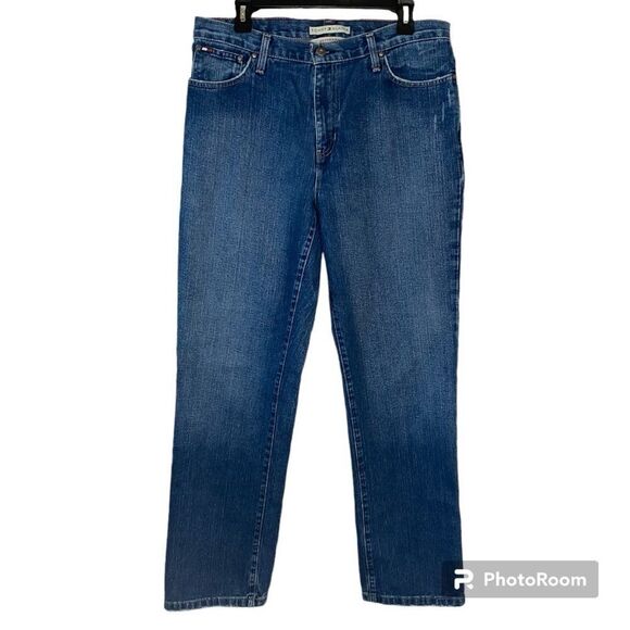 Tommy Hilfiger Boyfriend Jeans Distressed Blue Straight Leg 12 Long - Picture 1 of 8